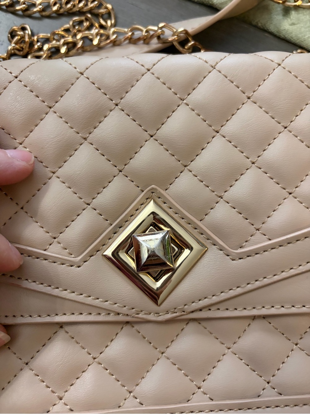 Quilted Taupe Chain Shoulder Bag with Gold Hardware - Picture 11 of 13